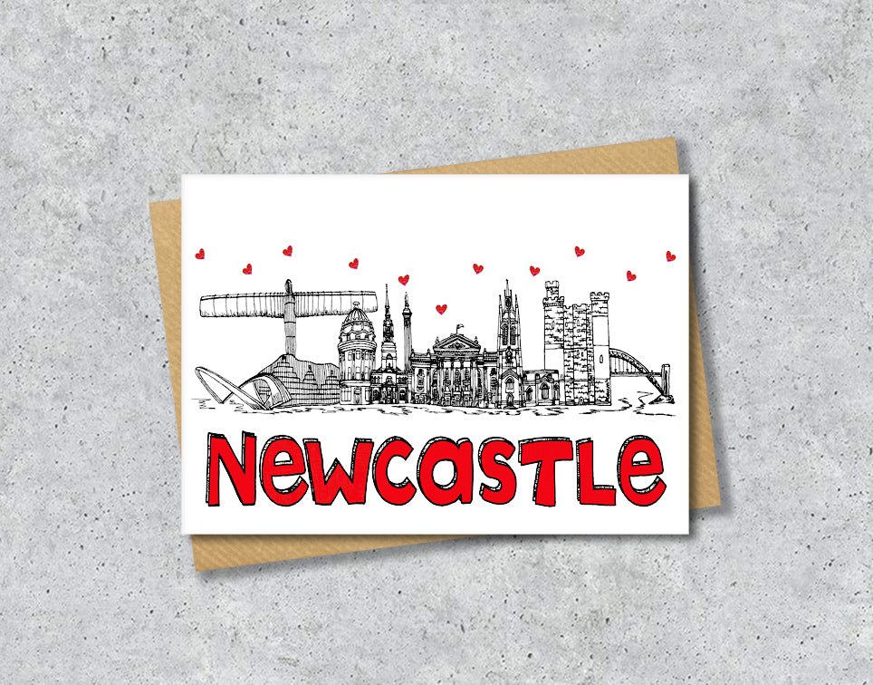 Newcastle Skyline, Black, White and Red A6 Card