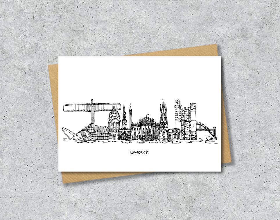 Newcastle Graduation Card, Personalised A6 Black and White Housewarming Card
