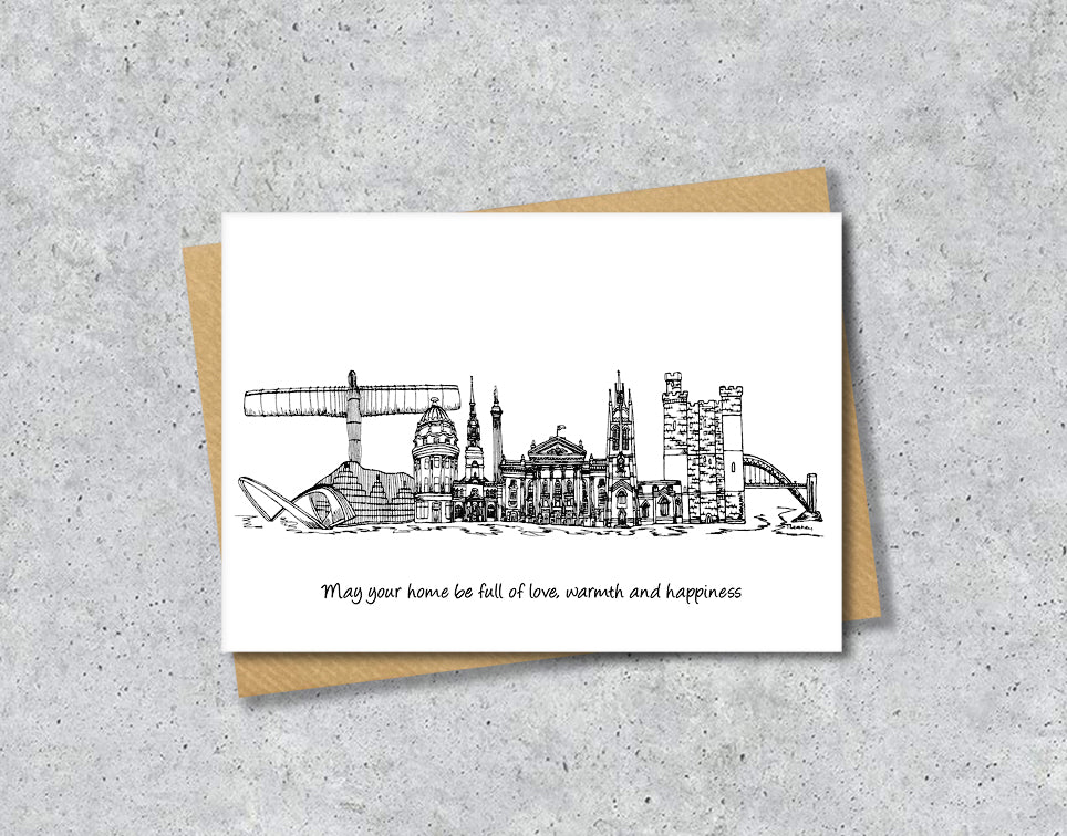 Newcastle Graduation Card, Personalised A6 Black and White Housewarming Card