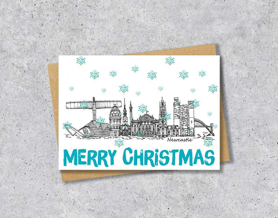 Newcastle Skyline Christmas Card, A5 Personalised Xmas Family Card