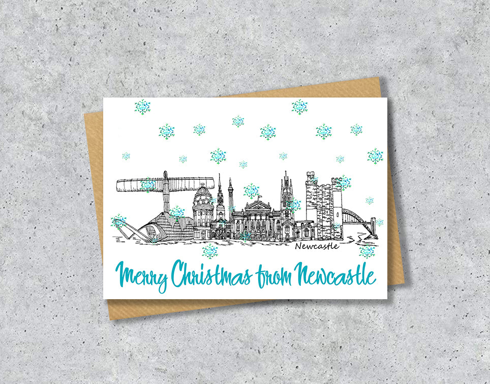 Newcastle Skyline Christmas Card, A5 Personalised Xmas Family Card