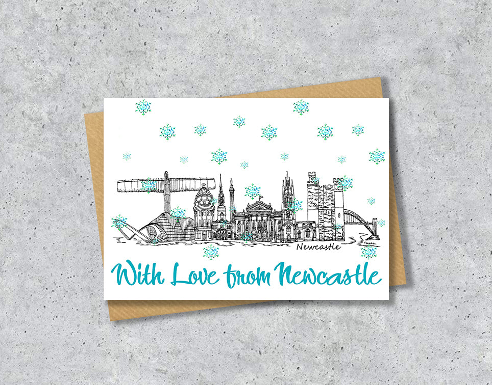 Newcastle Skyline Christmas Card, A5 Personalised Xmas Family Card
