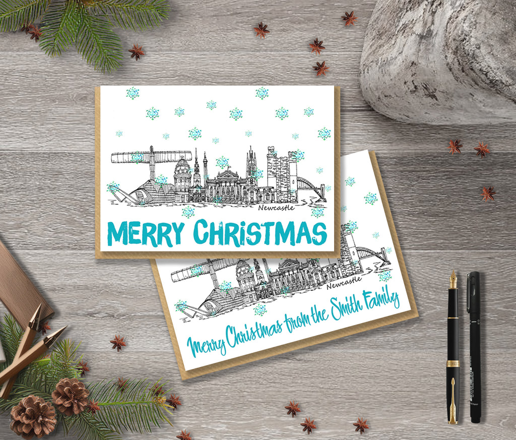 Newcastle Skyline Christmas Card, A5 Personalised Xmas Family Card