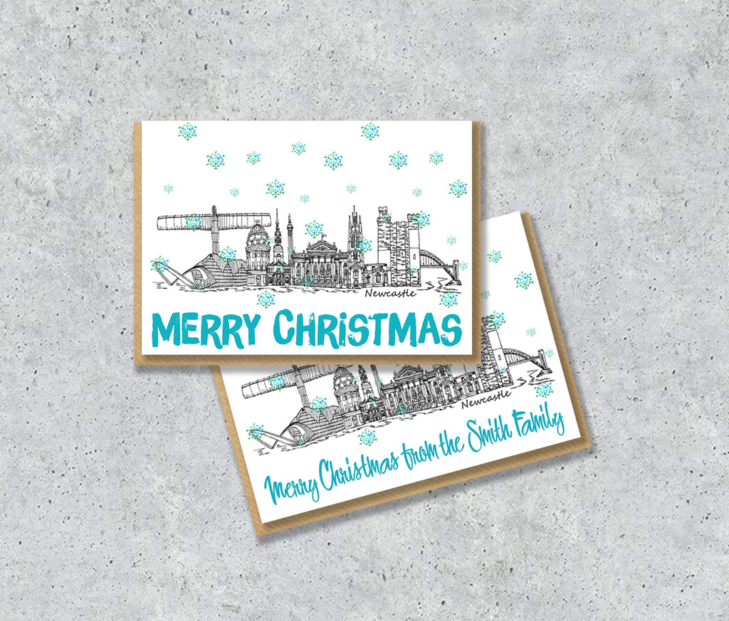 Newcastle Skyline Christmas Card, A5 Personalised Xmas Family Card