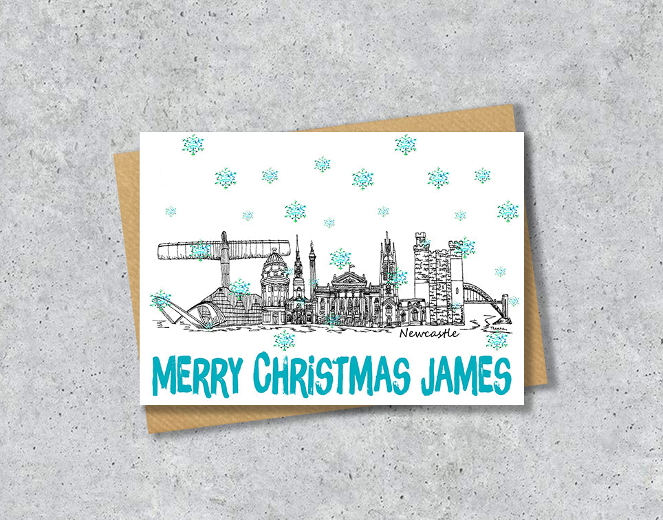 Newcastle Skyline Christmas Card, A5 Personalised Xmas Family Card