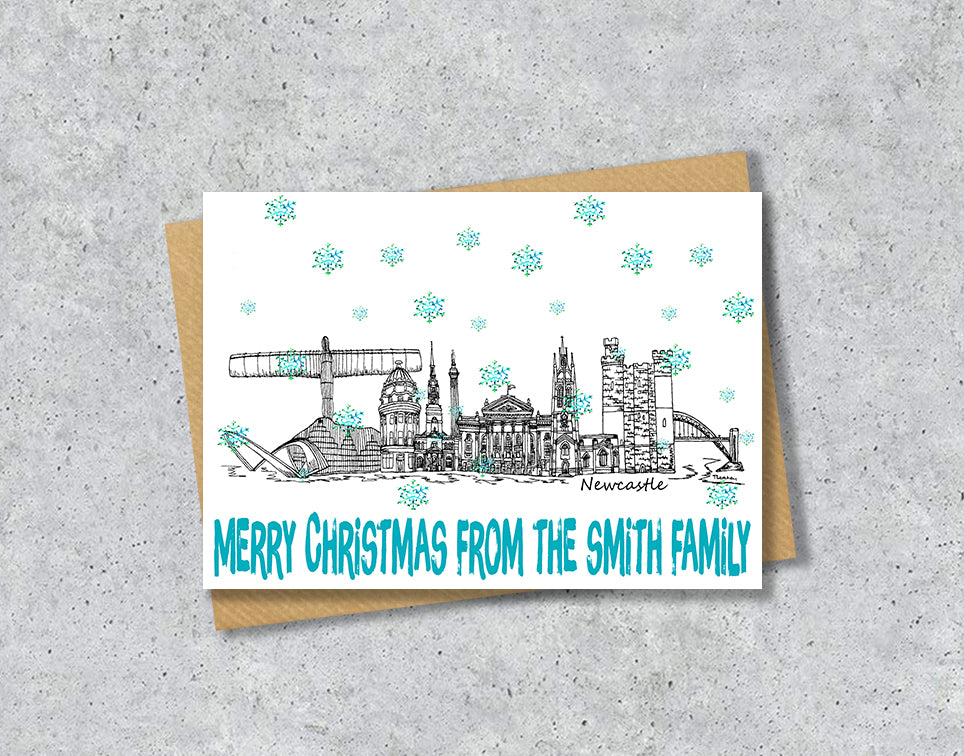 Newcastle Skyline Christmas Card, A5 Personalised Xmas Family Card