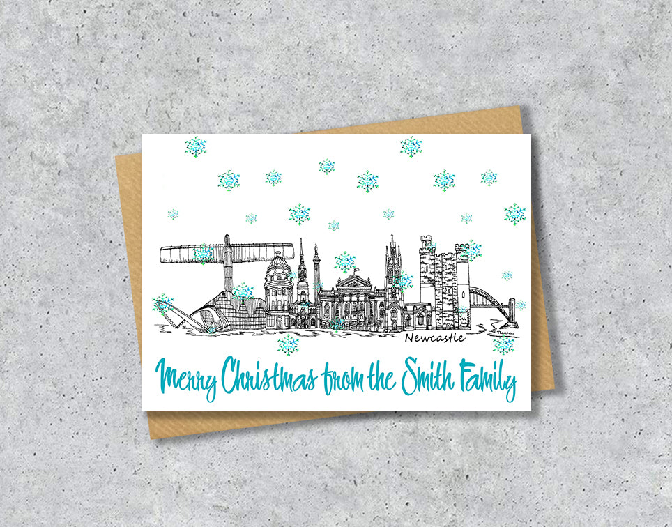 Newcastle Skyline Christmas Card, A5 Personalised Xmas Family Card