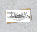 Newcastle Skyline Graduation or Housewarming Card, Personalised, Newcastle landmarks, Black White, Red Hearts
