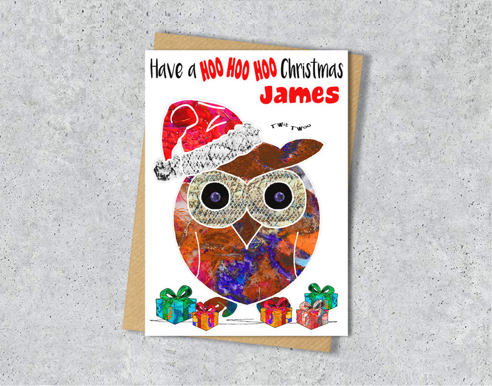 Owl Christmas Card, A5 Personalised Greeting Card
