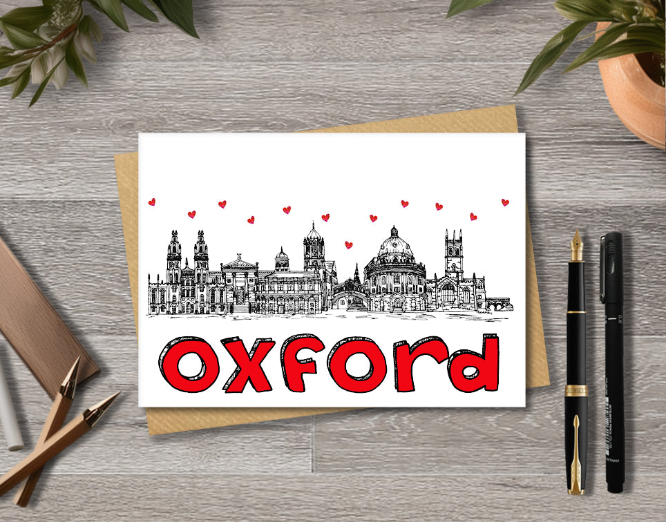Oxford Skyline, Black, White and Red A6 Card