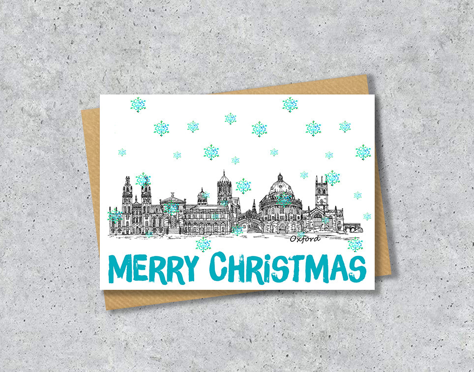 Oxford Skyline Christmas Card, A5 Personalised Xmas Family Card