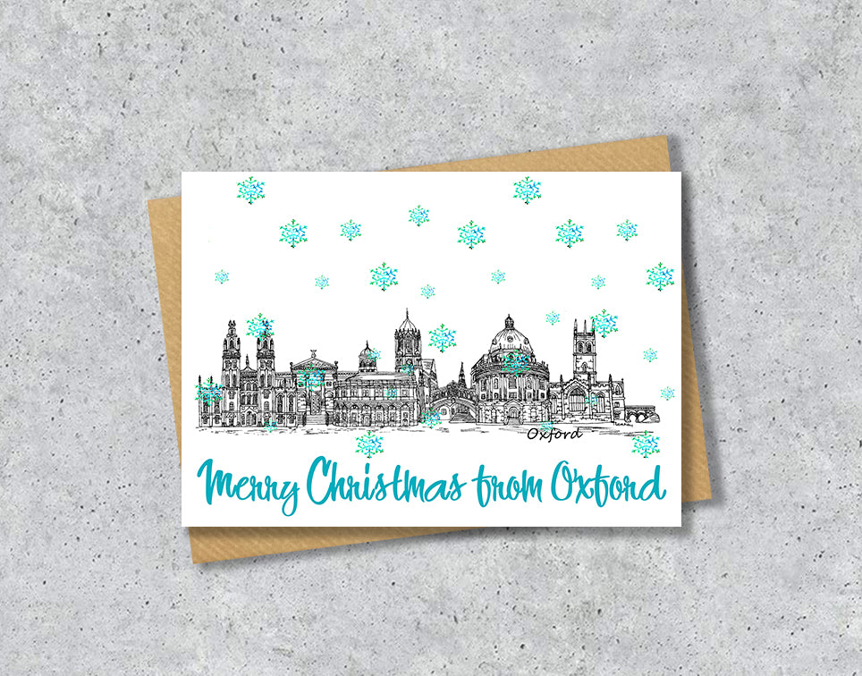 Oxford Skyline Christmas Card, A5 Personalised Xmas Family Card
