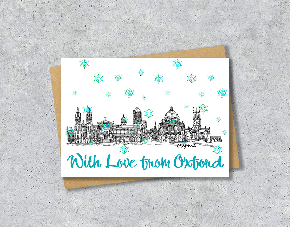 Oxford Skyline Christmas Card, A5 Personalised Xmas Family Card