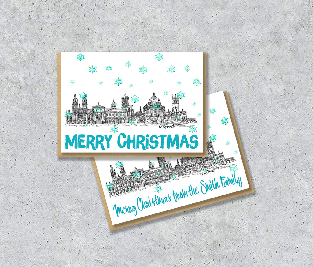 Oxford Skyline Christmas Card, A5 Personalised Xmas Family Card