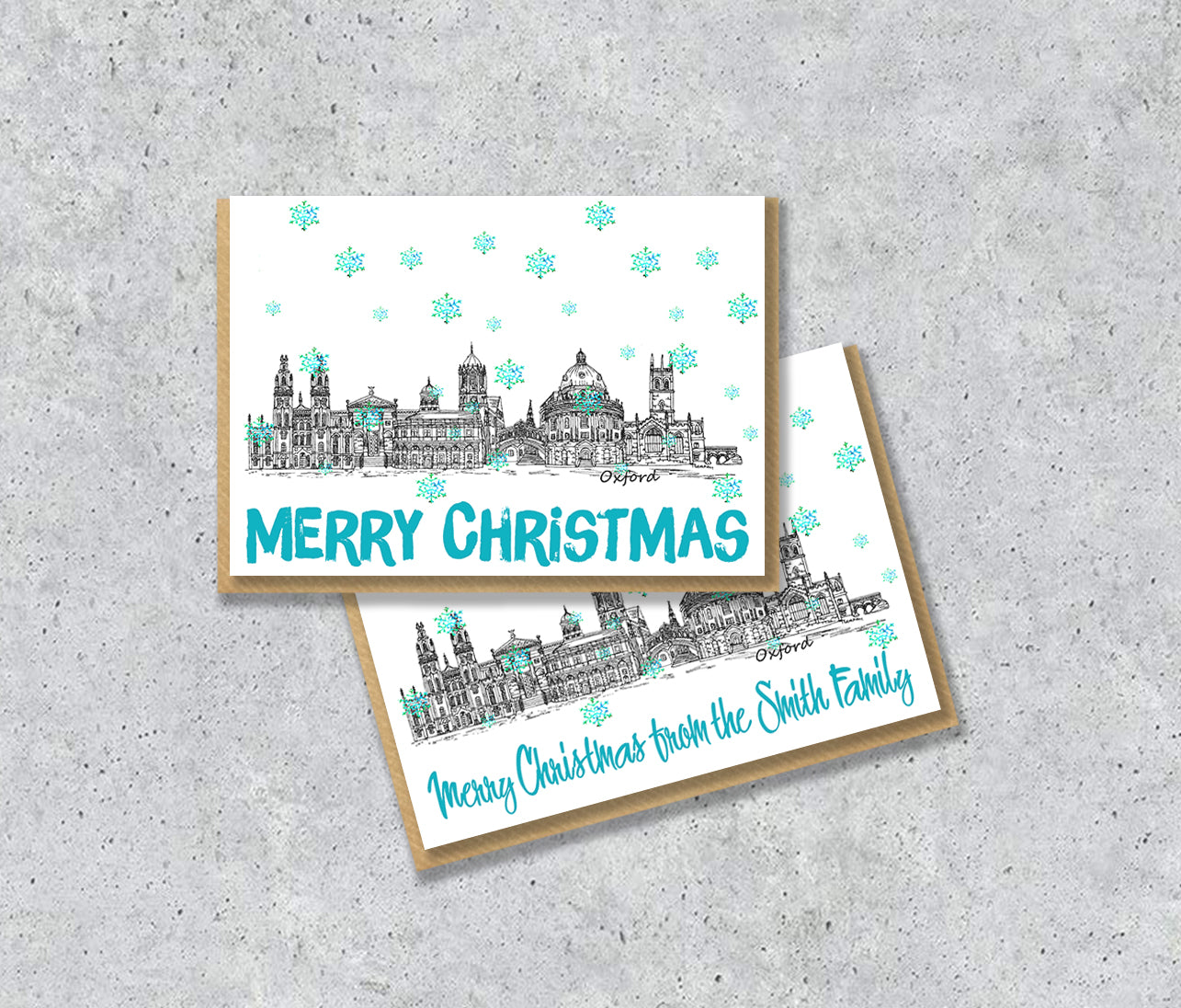 Oxford Skyline Christmas Card, A5 Personalised Xmas Family Card