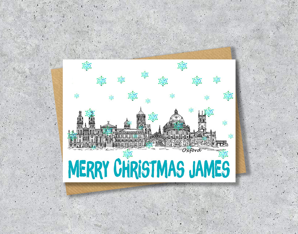 Oxford Skyline Christmas Card, A5 Personalised Xmas Family Card