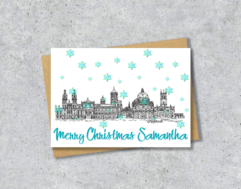 Oxford Skyline Christmas Card, A5 Personalised Xmas Family Card