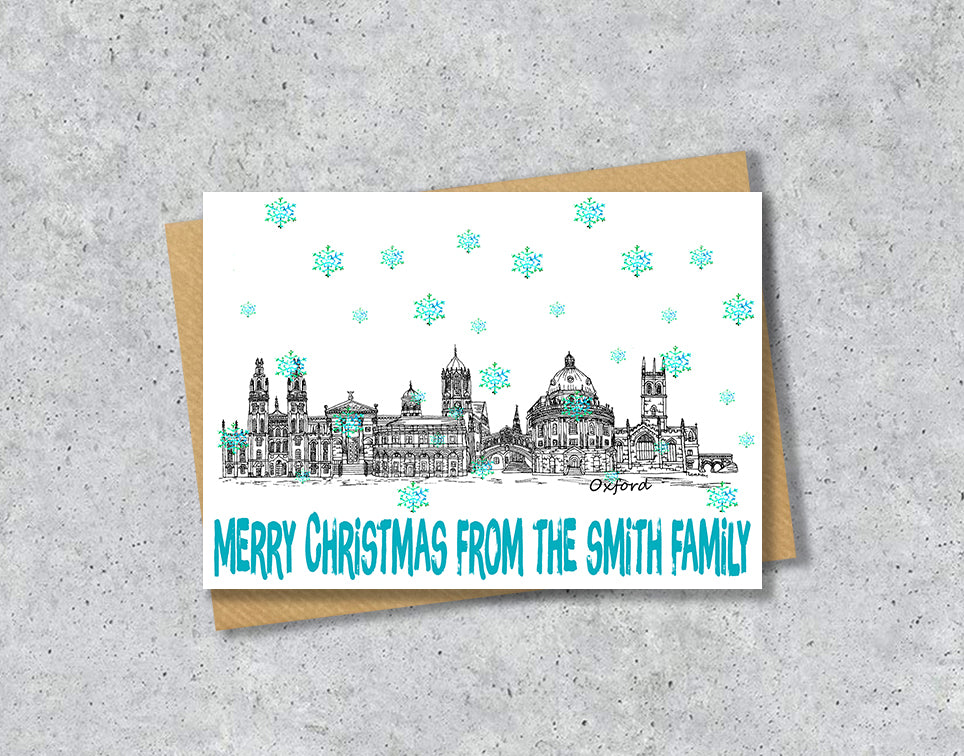 Oxford Skyline Christmas Card, A5 Personalised Xmas Family Card