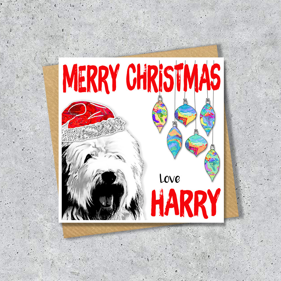 Old English Sheepdog Christmas Card, Personalised, Dog Mum, Dog Dad, Love from the Dog