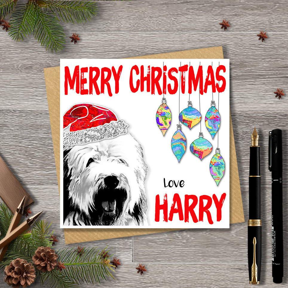 Old English Sheepdog Christmas Card, Personalised, Dog Mum, Dog Dad, Love from the Dog