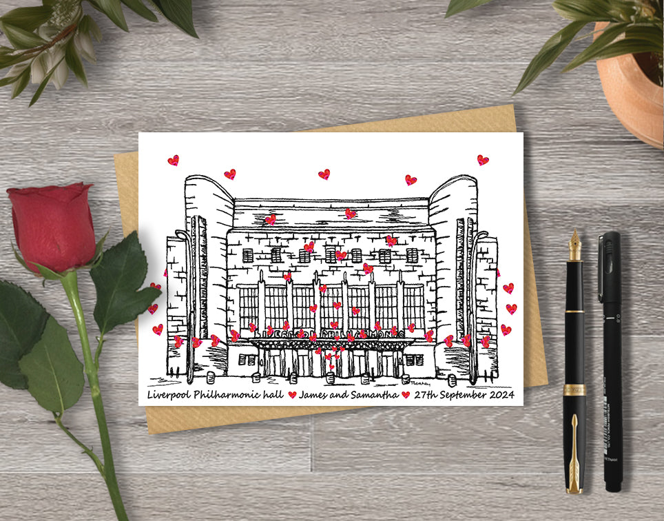 Personalised Liverpool Philharmonic Hall Wedding Venue Card, Anniversary Card