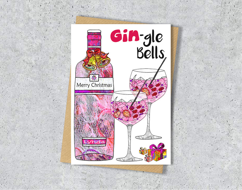 Pink Gin Christmas Card, A5 Personalised Greeting Card