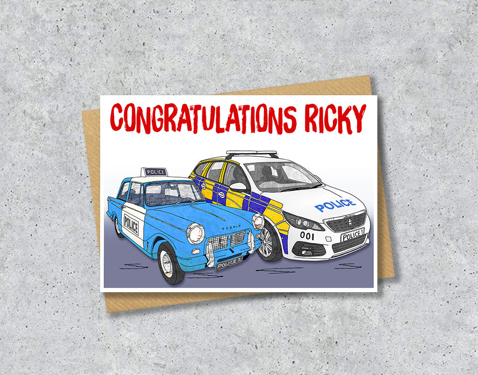 Personalised Police Car Birthday A5 Card, Congratulations, Father's Day, Good Luck