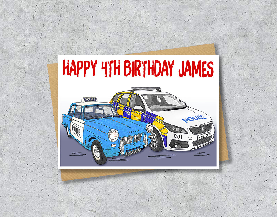Personalised Police Car Birthday A5 Card, Congratulations, Father's Day, Good Luck