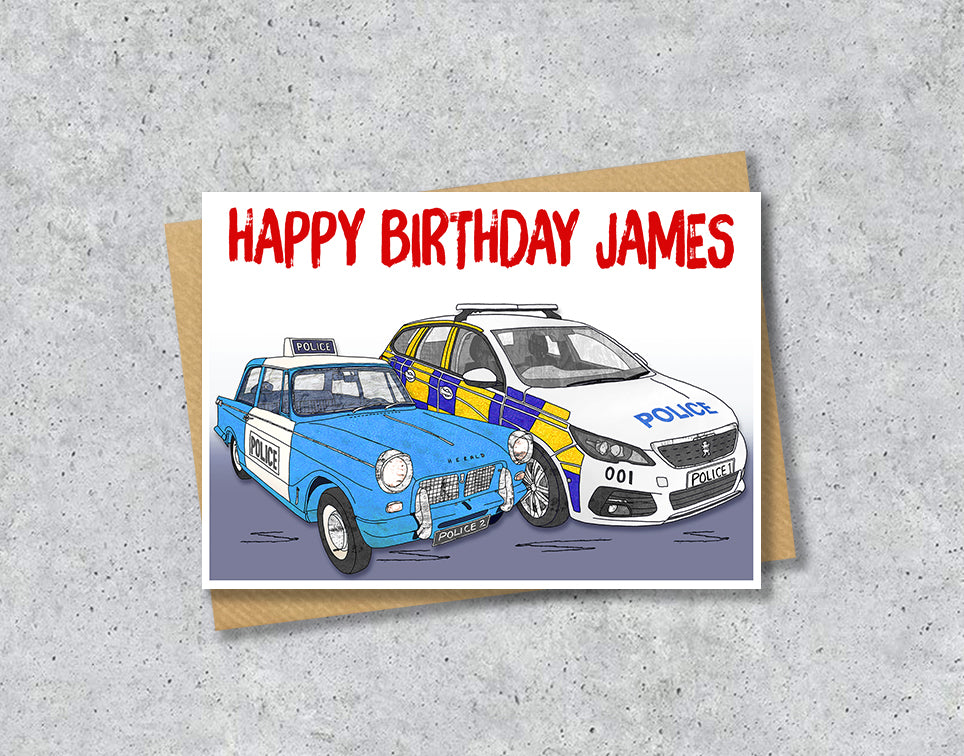 Personalised Police Car Birthday A5 Card, Congratulations, Father's Day, Good Luck