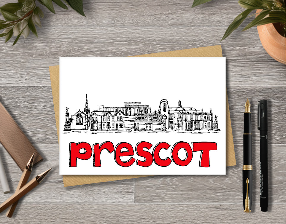 Prescot Skyline, Black, White and Red A6 Card