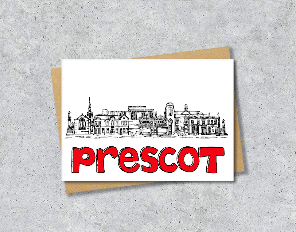 Prescot Skyline, Black, White and Red A6 Card