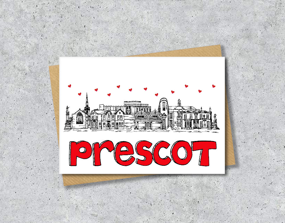 Prescot Skyline, Black, White and Red A6 Card