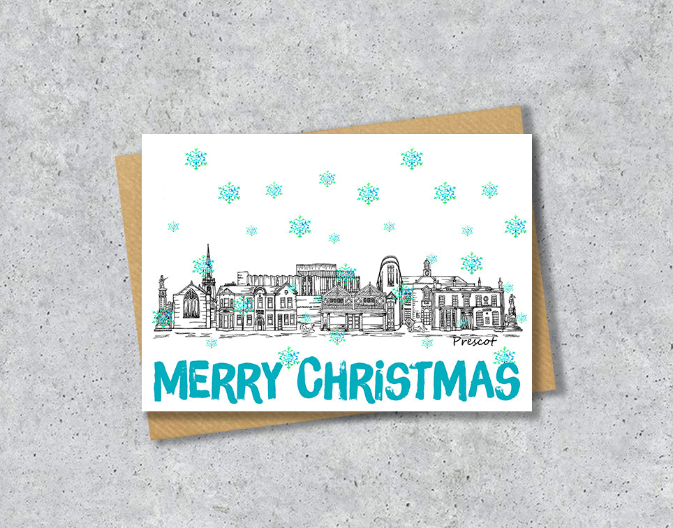 Prescot Skyline Christmas Card, A5 Personalised Xmas Family Card