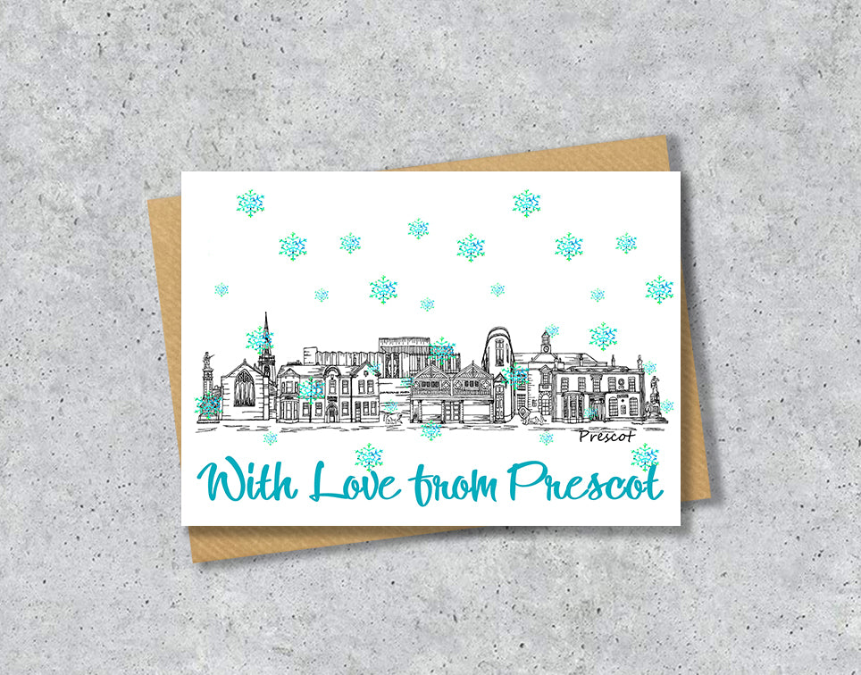 Prescot Skyline Christmas Card, A5 Personalised Xmas Family Card