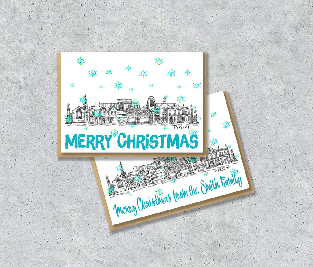 Prescot Skyline Christmas Card, A5 Personalised Xmas Family Card