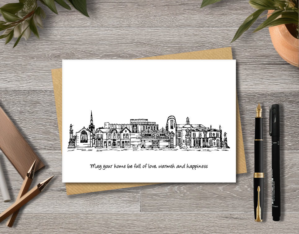 Prescot Skyline Housewarming Card, Black and White A6 Card