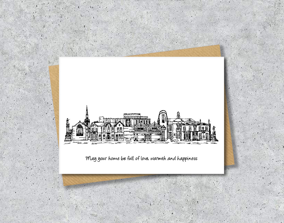 Prescot Skyline Housewarming Card, Black and White A6 Card