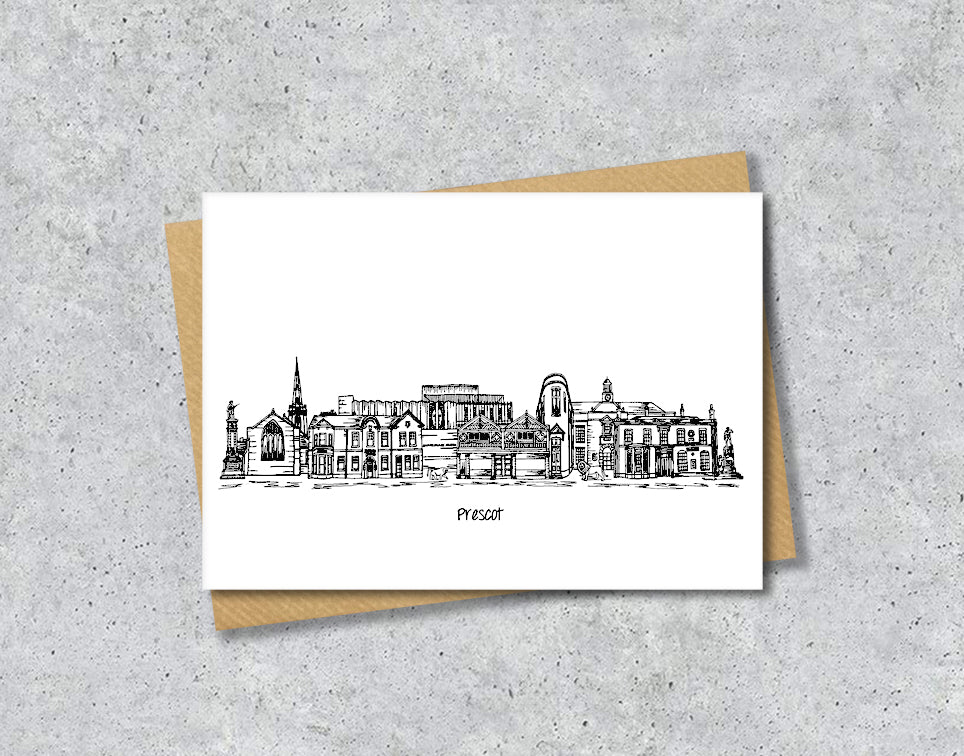 Prescot Skyline Housewarming Card, Black and White A6 Card