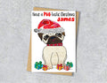 Pug Christmas Card, A5 Personalised Greeting Card