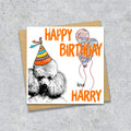 Birthday card with a Poodle wearing a party hat and balloons, with personalised text.