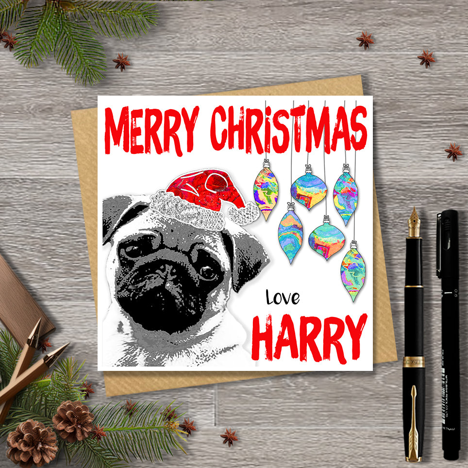 Pug Christmas Card, Personalised, Dog Mum, Dog Dad, Love from the Dog