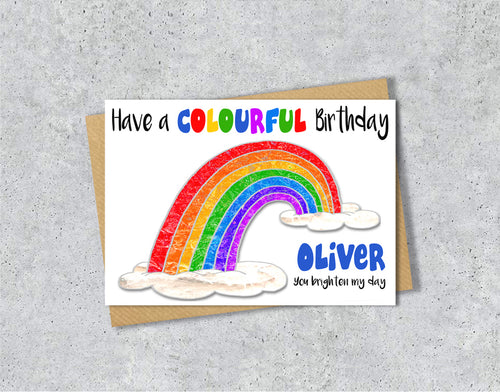 Personalised rainbow boy birthday card