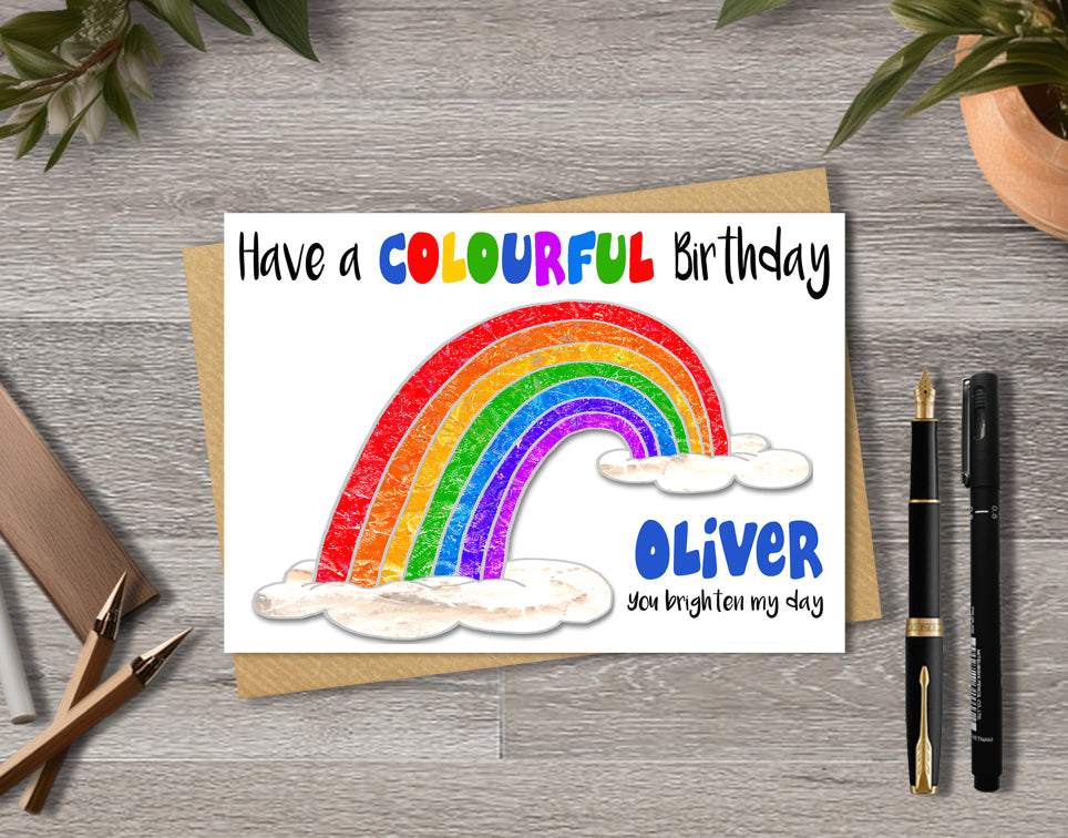 Personalised rainbow boy birthday card