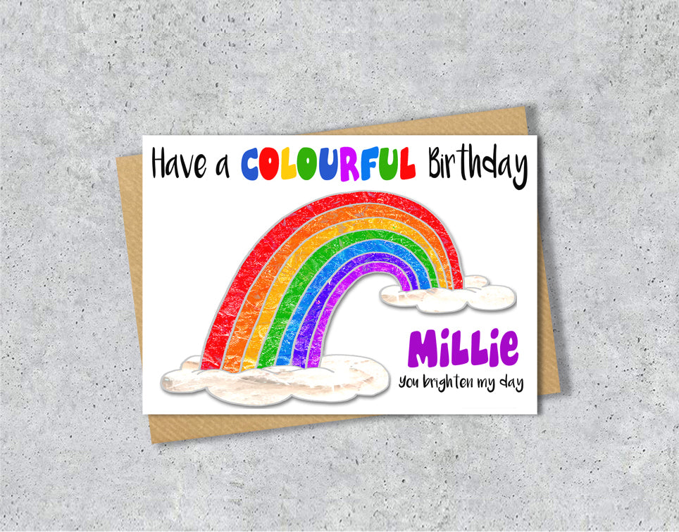 Personalised rainbow girl birthday card