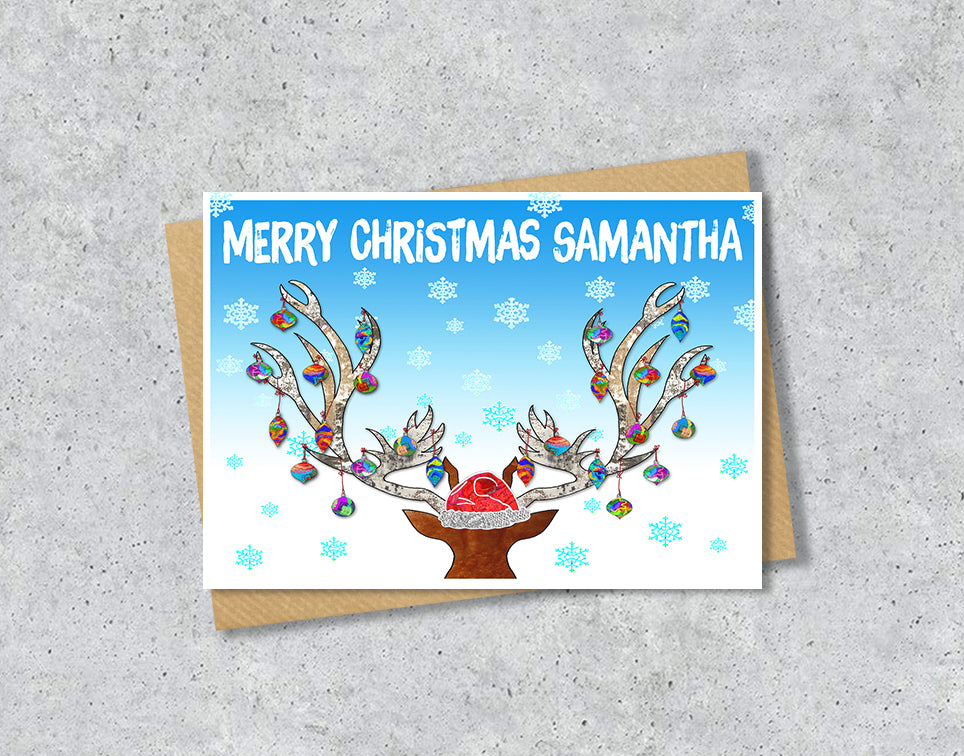 Reindeer Christmas Card, A5 Personalised Greeting Card