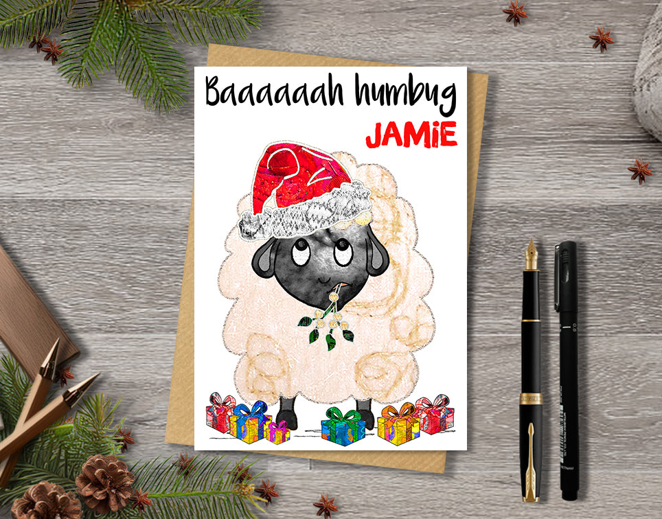 Sheep Christmas Card, A5 Personalised Greeting Card