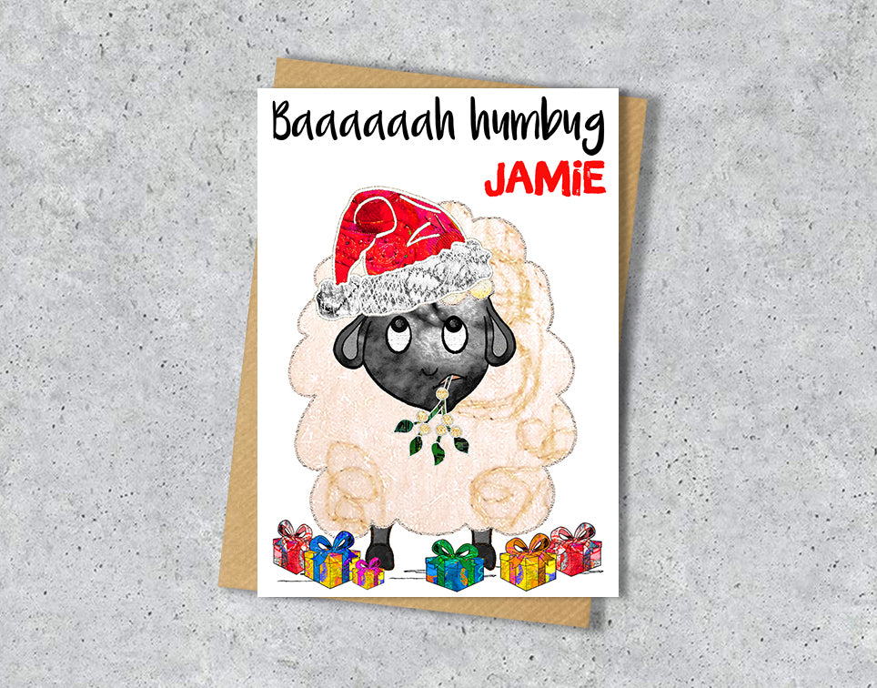 Sheep Christmas Card, A5 Personalised Greeting Card