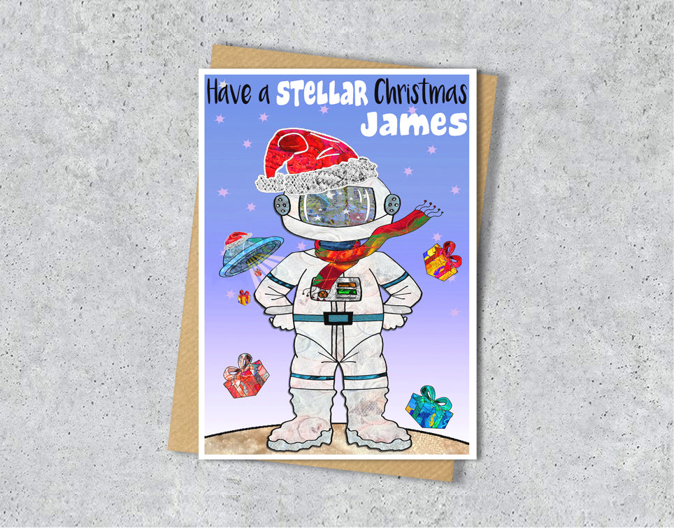 Spaceman Christmas Card, A5 Personalised Astronaut Card