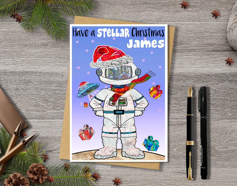 Spaceman Christmas Card, A5 Personalised Astronaut Card