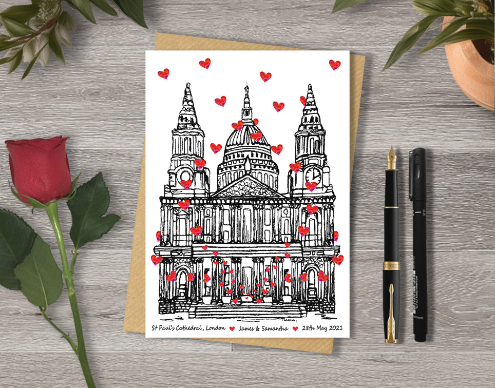 Personalised St Paul's Cathedral Wedding Venue Card, London, Anniversary Card